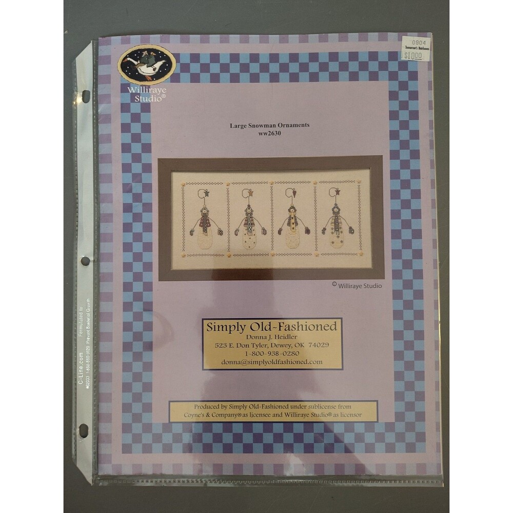 Williraye Studio Simply Old Fashioned Cross Stitch Pattern Large Snowman...